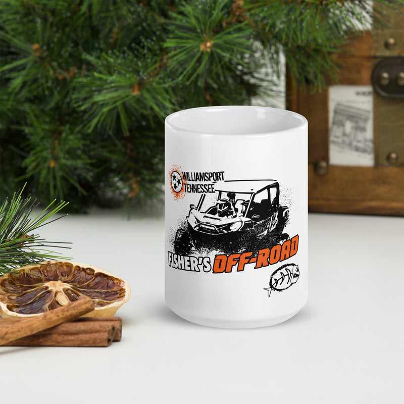 Load image into Gallery viewer, Fisher&#39;s Off-Road White Glossy 15 Oz Coffee Mug
